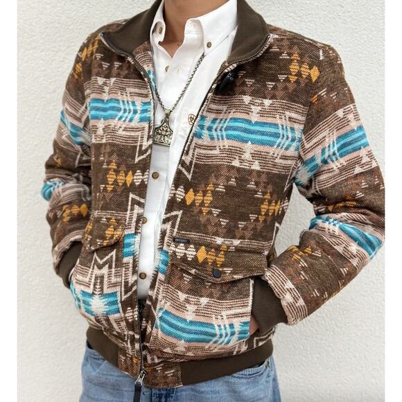 ROCK&ROLL Cotton Aztec Bomber Coat Men's Size Large Chore Coat Western - Picture 2 of 9